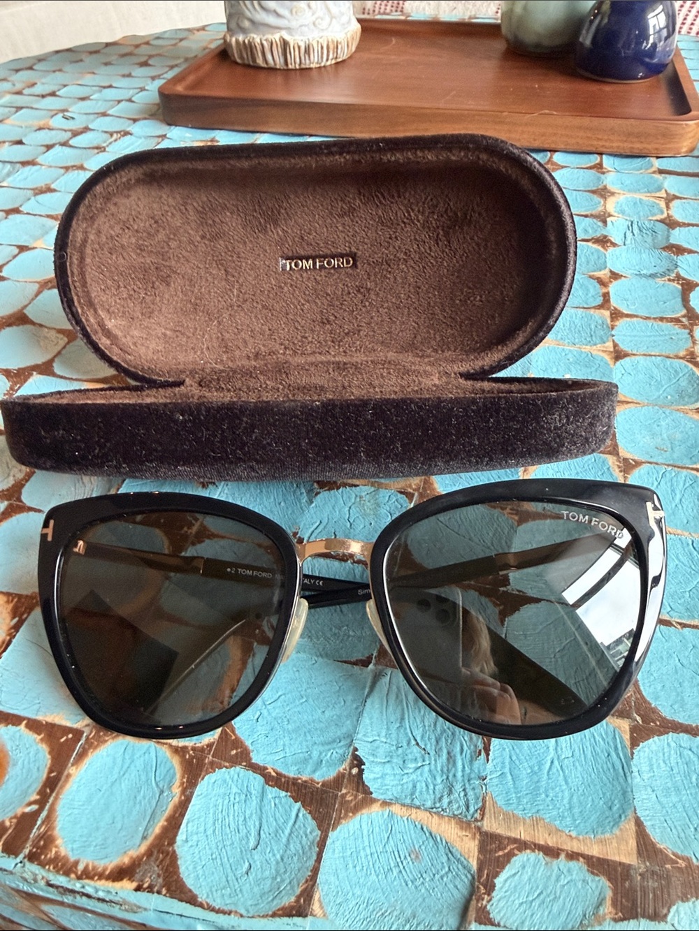 Tom Ford Black Cat-Eye Sunglasses with Gold Accents